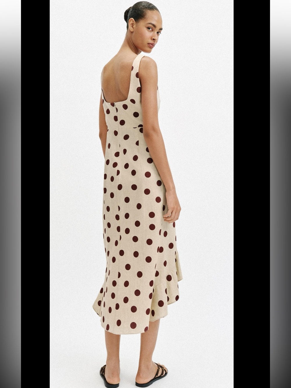 ZARA LINEN BLEND POLKA DOT MIDI DRESS - Picture 3 of 8